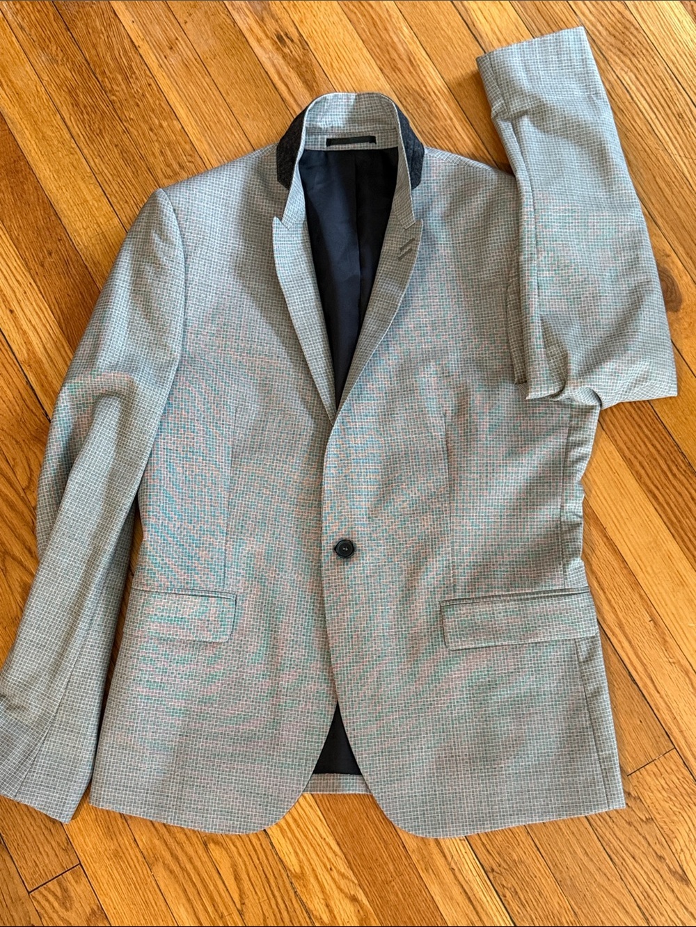 NWOT The Kooples Gray Glen MICRO Plaid Single-Button wool mohair Blazer 50 US 40